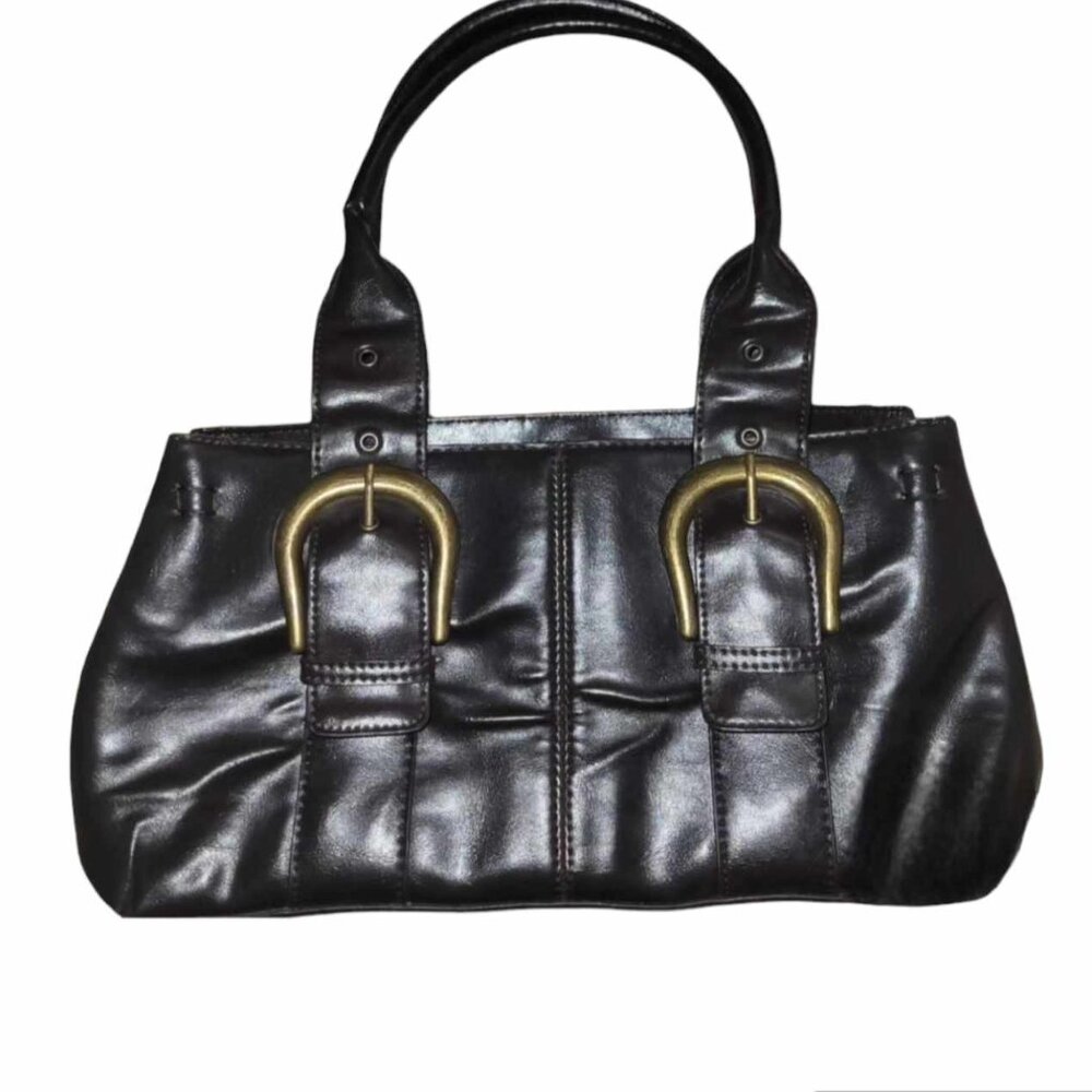 ALDO Dark Brown Faux Leather Vintage Retro Buckle Style Box Tote Handbag Purse
